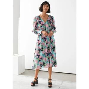 NWT & Other Stories Womens Sz 6 Blue  Smocked Boho Fairy Whimsy Midi Dress